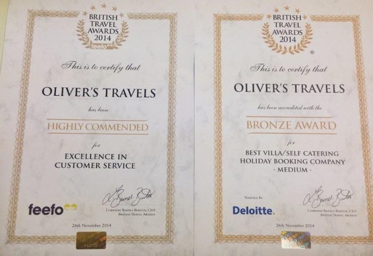 Oliver's Travels Wins a BTA award - Luxury villas to rent