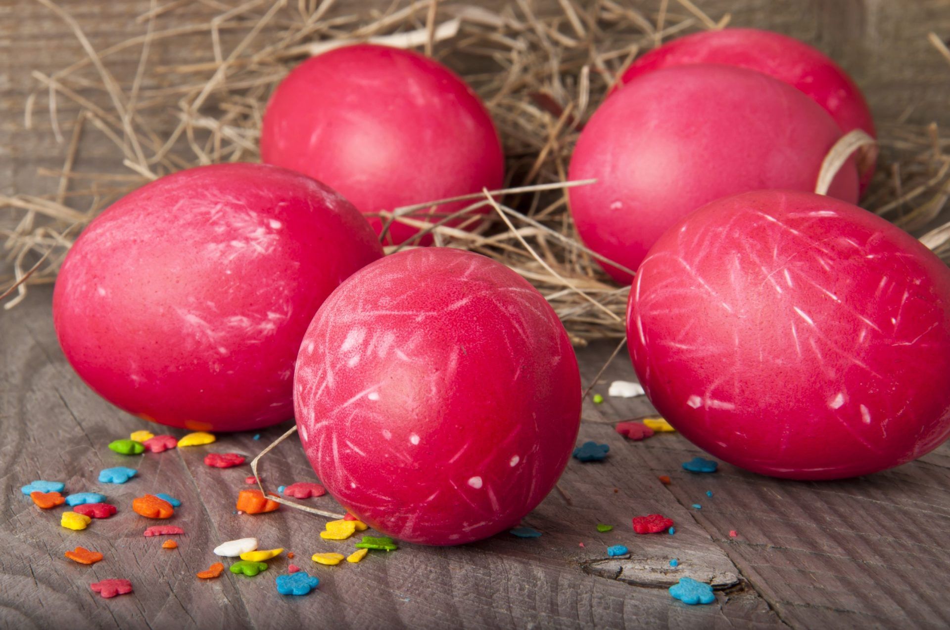 Easter eggs on wooden background