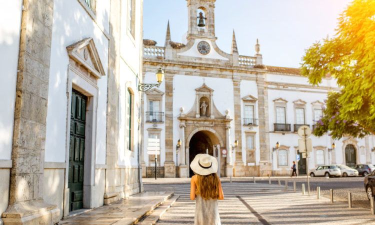Woman on street in Faro Algarve Portugal