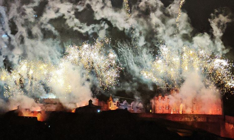 fireworks over Edinburgh castle for Hogmanay celebrations - Scotland travel guide