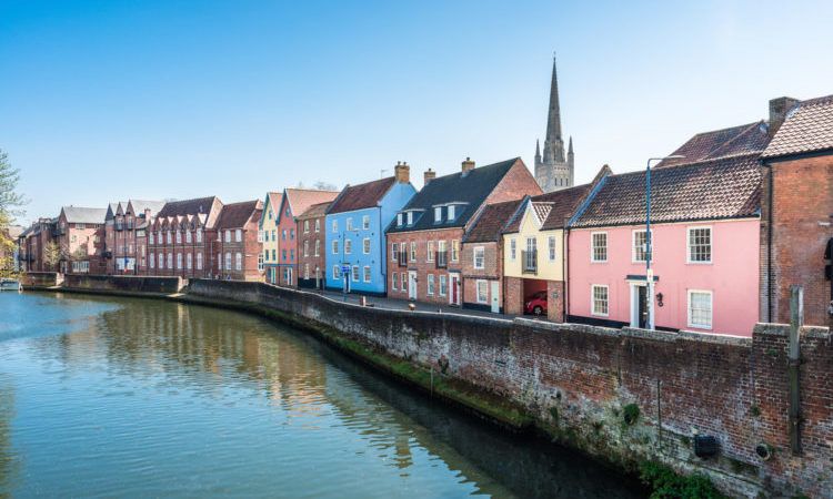 River Wensum at the Quayside, Norwich, Norfolk, United Kingdom.