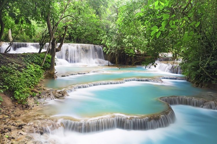 Turquoise water of Kuang Si waterfall, Luang Prabang. Laos