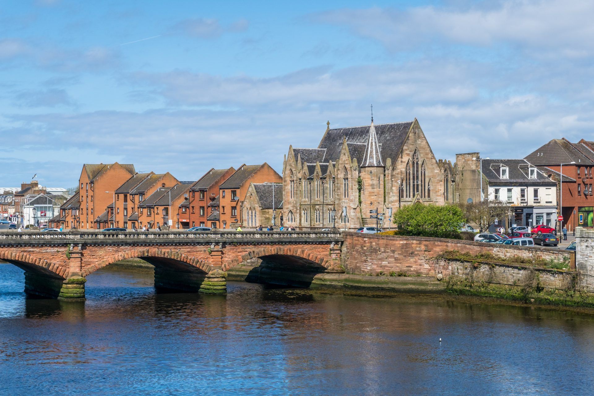 Ayr, Ayrshire, Scotland, April 22nd 2017. The New Bridge crossing the River Ayr.