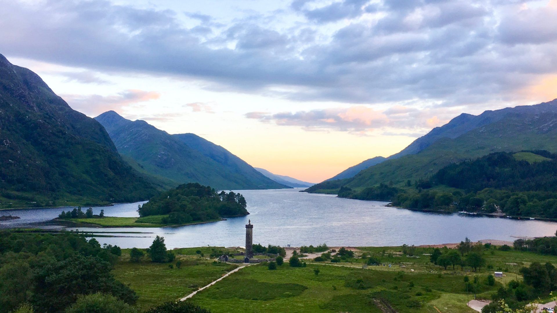 View of Glenfinnan loch at sunset