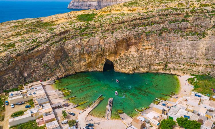Birds eye view of Dwerja Bay in Gozo