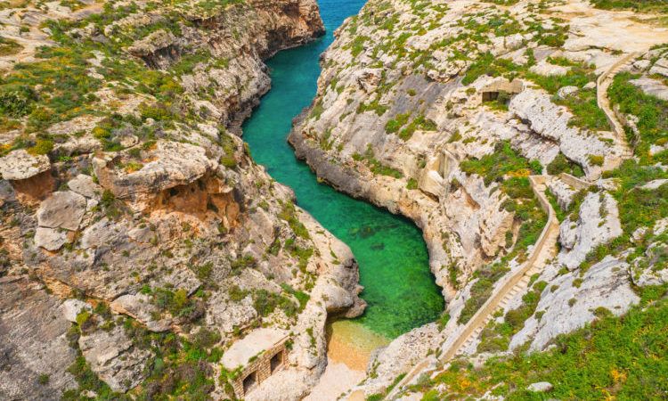 Aerial view of Wied il-Ghasri. Gozo island. Malta