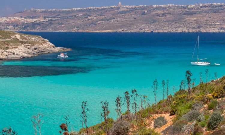 The Blue Lagoon on the small island of Comino off the coast of Gozo, Malta.