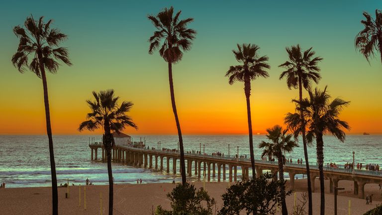 Sunset At Manhattan Beach And Pier