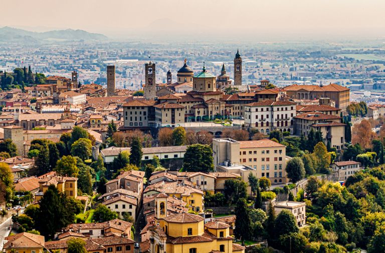 Old Town of Bergamo, seen from a hill above