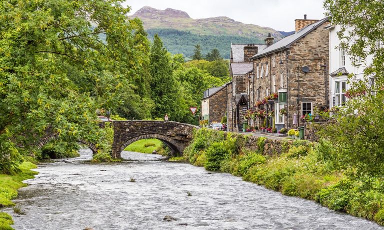 Small bridge leading into a village in Snowdonia