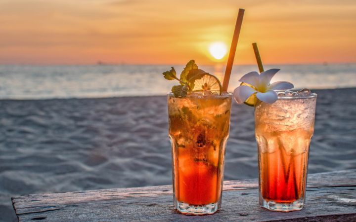 Two rum cocktails By the Beach