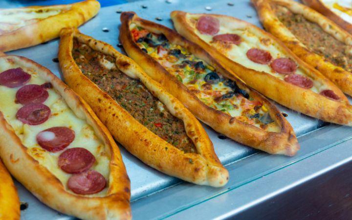 Traditional Turkish Pide with various fillings