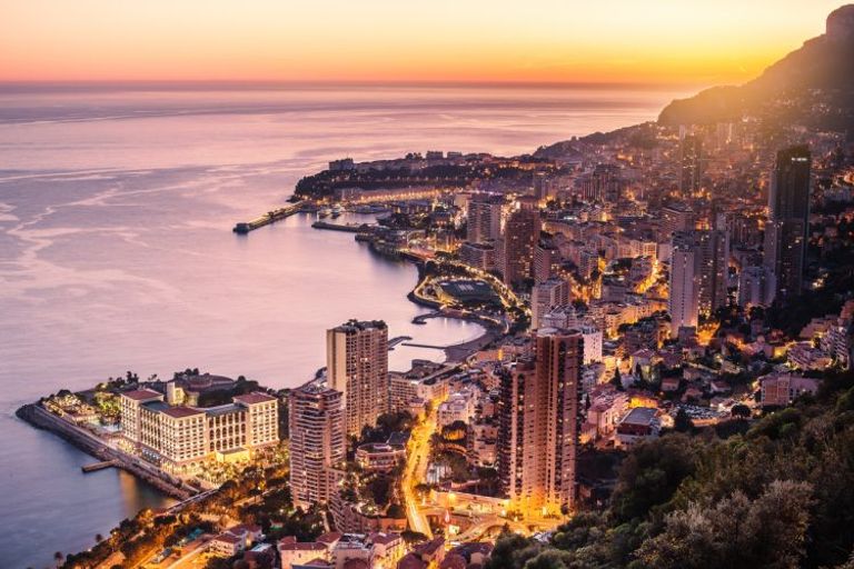 Monaco City Illuminated Aerial View