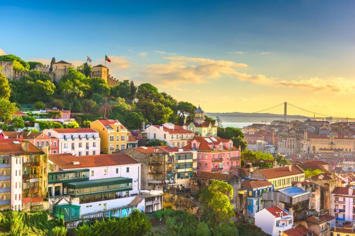 Lisbon City Skyline With Sao Jorge Castle