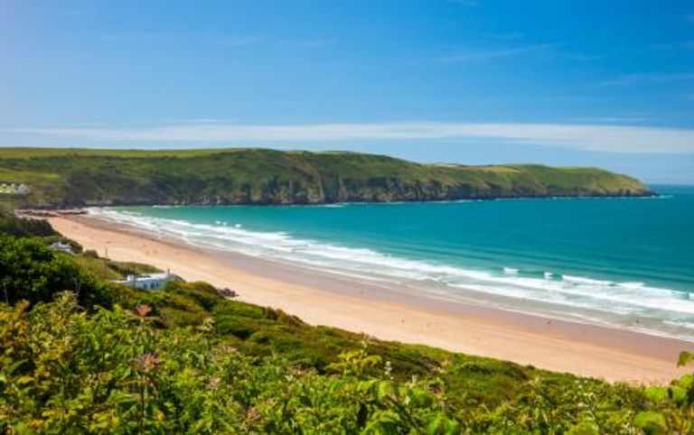 Woolacombe Sands surf beach with waves in Devon