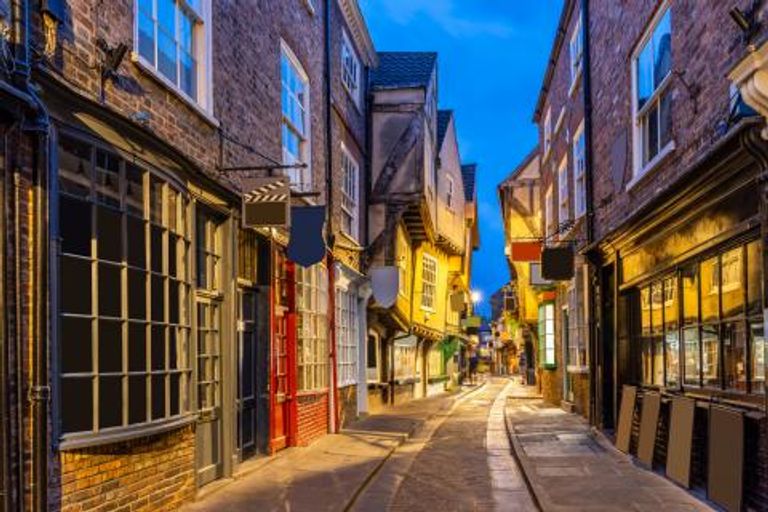 The Shambles, narrow ancient street in York, England