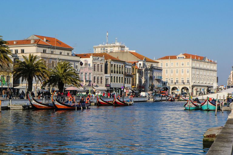 Canal with boats in Aveiro, Portugal