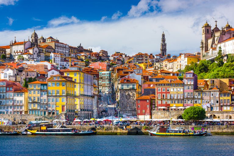 Porto Town, colourful buildings on the seafront