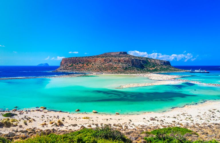 Balos Lagoon, Crete Island, Greece: Panoramic View Of Balos Lagoon And Cap Tigani In The Center