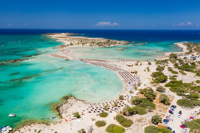 Aerial View Of Lagoons And A Beach Surrounded By Sea, Chania, Crete