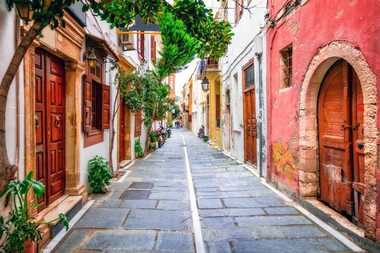 Streets Of Old Town In Rethymno, Crete.