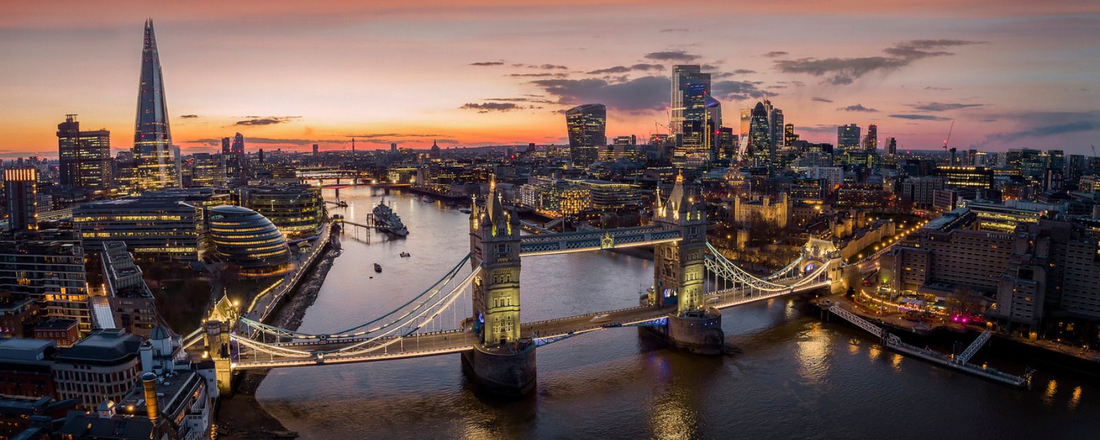 Night shot of Tower Bridge and the River Thames in London