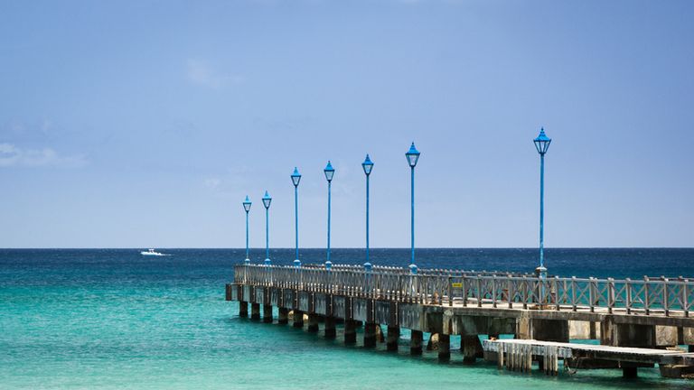 Pier With Blue Lamp Posts, Barbados