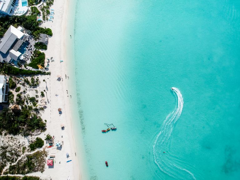 Drone Photo Of Beach In Sapodilla Bay, Providenciales, Turks And Caicos